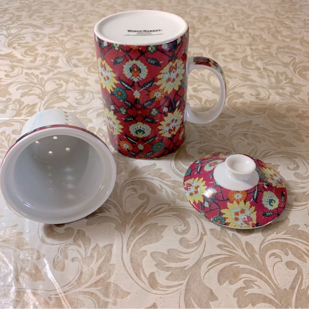 World Market Tea Cup & Tea Leaf Strainer w/Lid Gorgeous